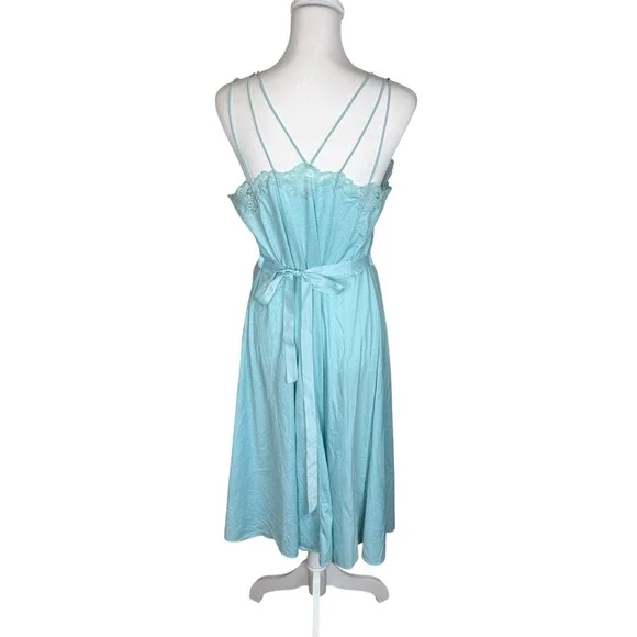 Vintage Lorraine Light Blue Lace Trim Nylon Nightgown Multi Strap Midi Size 38 - Picture 3 of 10